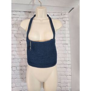 Womens Blue Crotcheted Double Handle Shoulder Bag